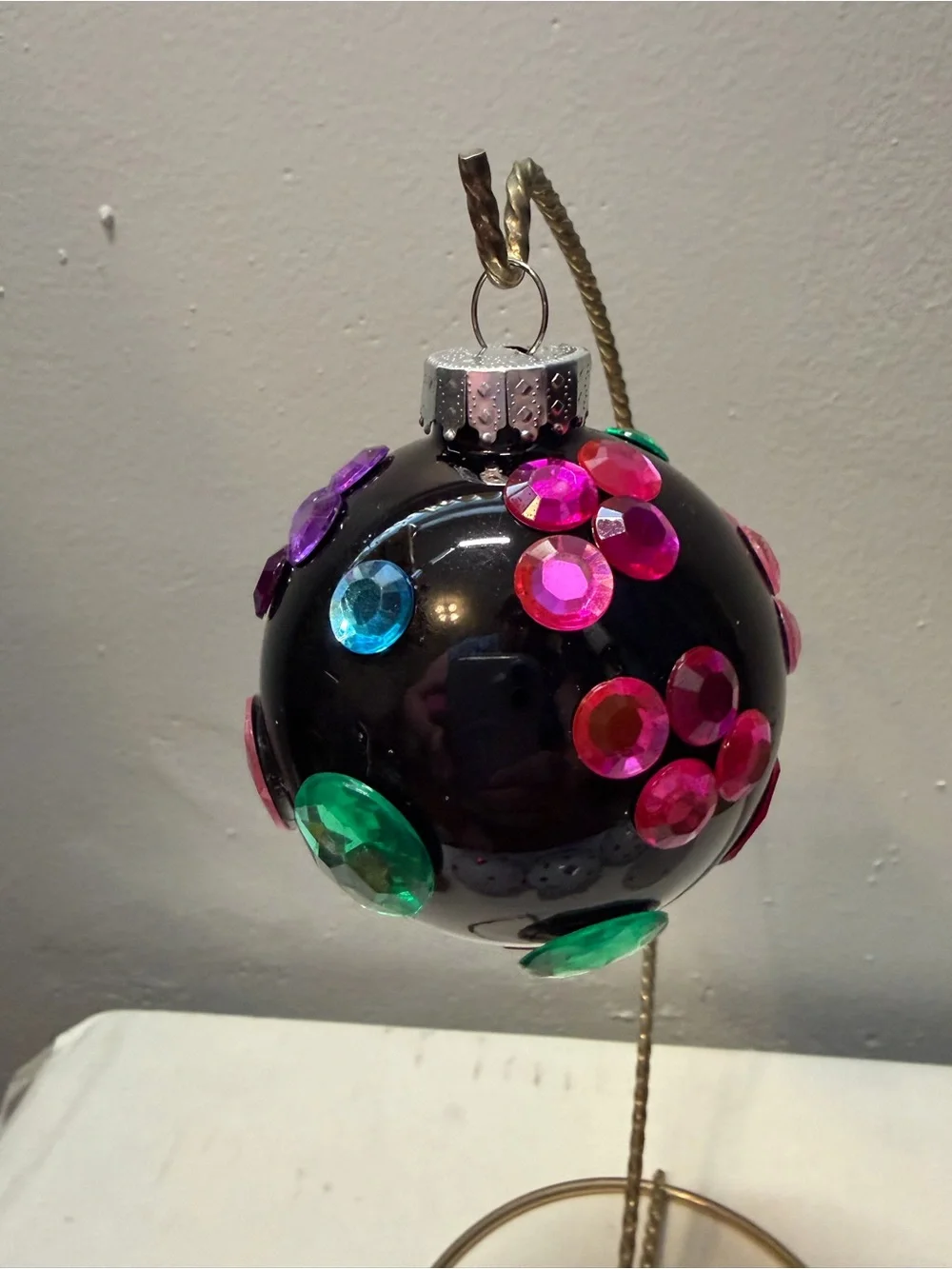 Lot of 6 Handmade Glass Christmas Ornaments Rhinestone Sticker Decor OOAK 3”